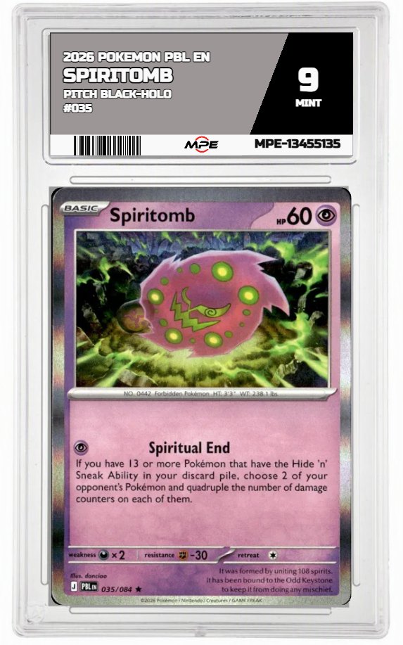 2026 POKEMON PBL EN Pitch Black-HOLO #035 SPIRITOMB MPE 9 MINT — graded card auctioned from the MPE vault