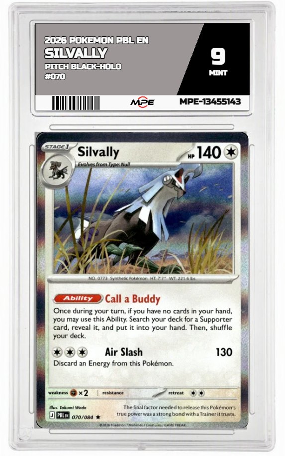 2026 POKEMON PBL EN Pitch Black-HOLO #070 SILVALLY MPE 9 MINT — graded card auctioned from the MPE vault