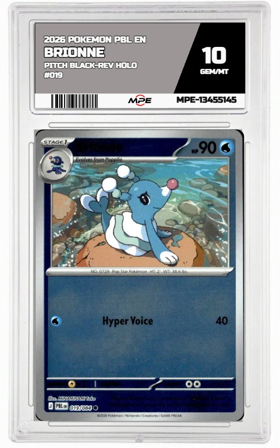 2026 POKEMON PBL EN Pitch Black-REV HOLO #019 BRIONNE MPE 10 GEM/MT — graded card auctioned from the MPE vault
