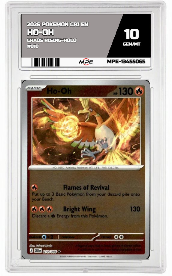 2026 POKEMON CRI EN Chaos Rising-HOLO #010 HO-OH MPE 10 GEM/MT — graded card auctioned from the MPE vault