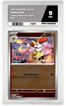 2026 POKEMON CRI EN Chaos Rising-REV HOLO #012 BRAIXEN MPE 9 MINT — graded card up for auction