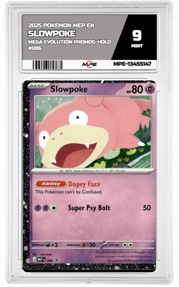 2025 POKEMON MEP EN Mega Evolution Promos-HOLO #086 SLOWPOKE MPE 9 MINT — graded card auctioned from the MPE vault
