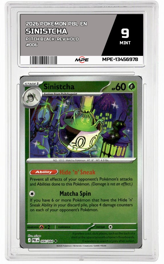 2026 POKEMON PBL EN Pitch Black-REV HOLO #006 SINISTCHA MPE 9 MINT — graded card auctioned from the MPE vault