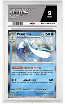 2026 POKEMON PBL EN Pitch Black-HOLO #020 PRIMARINA MPE 9 MINT — graded card up for auction