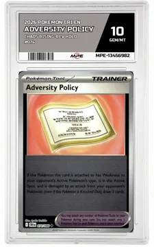 2026 POKEMON CRI EN Chaos Rising-REV HOLO #074 ADVERSITY POLICY MPE 10 GEM/MT — graded card up for auction