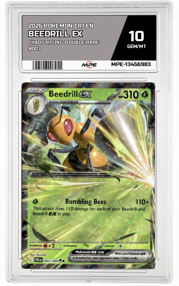 2026 POKEMON CRI EN Chaos Rising-Double Rare #003 BEEDRILL EX MPE 10 GEM/MT — graded card auctioned from the MPE vault
