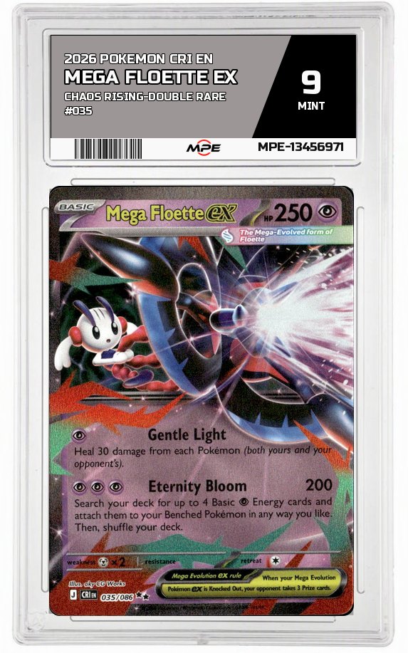 2026 POKEMON CRI EN Chaos Rising-DOUBLE RARE #035 MEGA FLOETTE EX MPE 9 MINT — graded card auctioned from the MPE vault