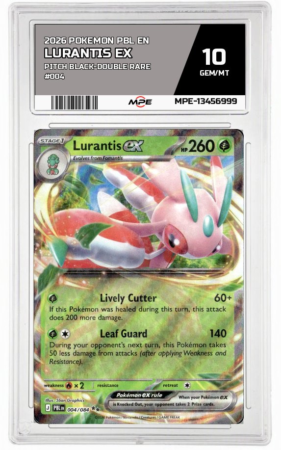 2026 POKEMON PBL EN Pitch Black-Double Rare #004 LURANTIS EX MPE 10 GEM/MT — graded card auctioned from the MPE vault