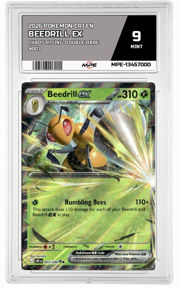 2026 POKEMON CRI EN Chaos Rising-Double Rare #003 BEEDRILL EX MPE 9 MINT — graded card auctioned from the MPE vault