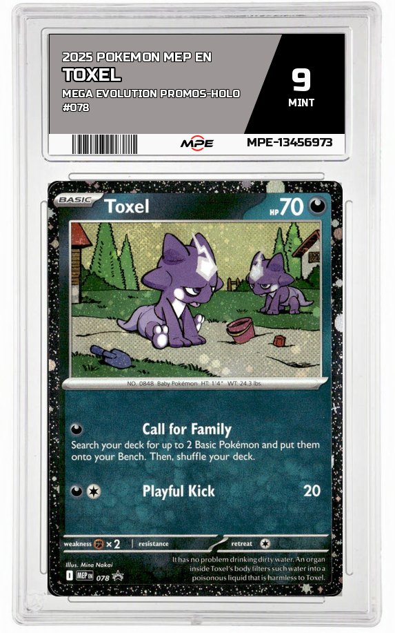 2025 POKEMON MEP EN Mega Evolution Promos-HOLO #078 TOXEL MPE 9 MINT — graded card auctioned from the MPE vault