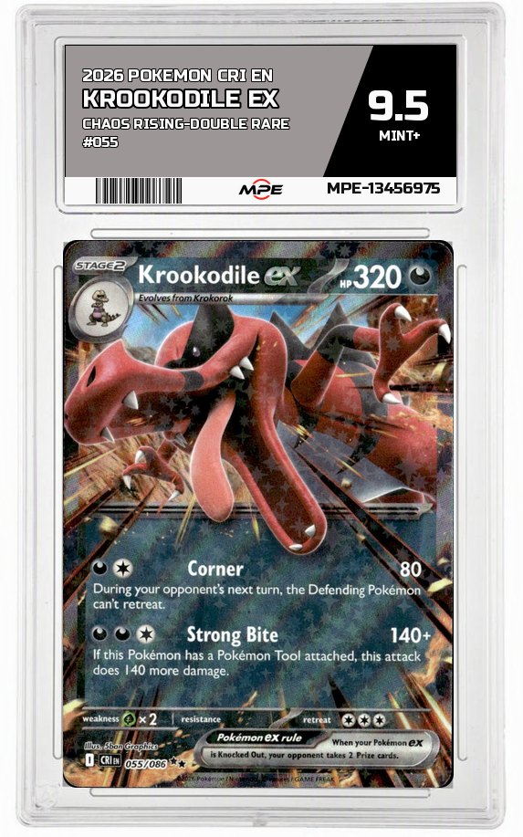 2026 POKEMON CRI EN Chaos Rising-Double Rare #055 KROOKODILE EX MPE 9.5 MINT+ — graded card auctioned from the MPE vault
