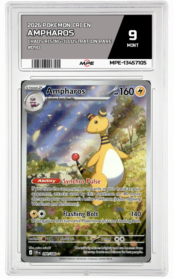 2026 POKEMON CRI EN Chaos Rising-Illustration Rare #090 Ampharos MPE 9 MINT — graded card auctioned from the MPE vault