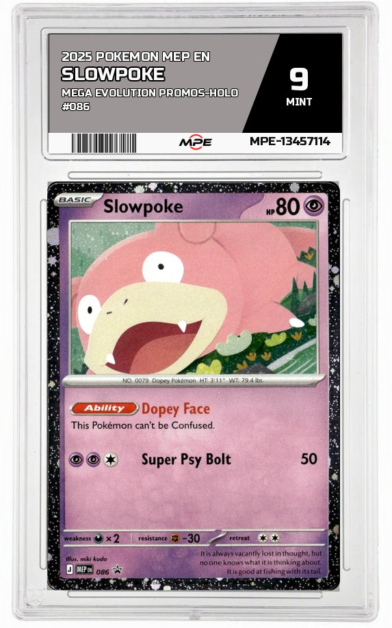 2025 POKEMON MEP EN Mega Evolution Promos-HOLO #086 SLOWPOKE MPE 9 MINT — graded card auctioned from the MPE vault