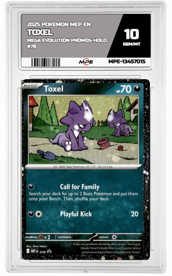 2025 POKEMON MEP EN Mega Evolution Promos-HOLO #78 TOXEL MPE 10 GEM/MT — graded card auctioned from the MPE vault