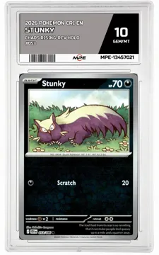 2026 POKEMON CRI EN Chaos Rising-REV HOLO #053 STUNKY MPE 10 GEM/MT — graded card up for auction