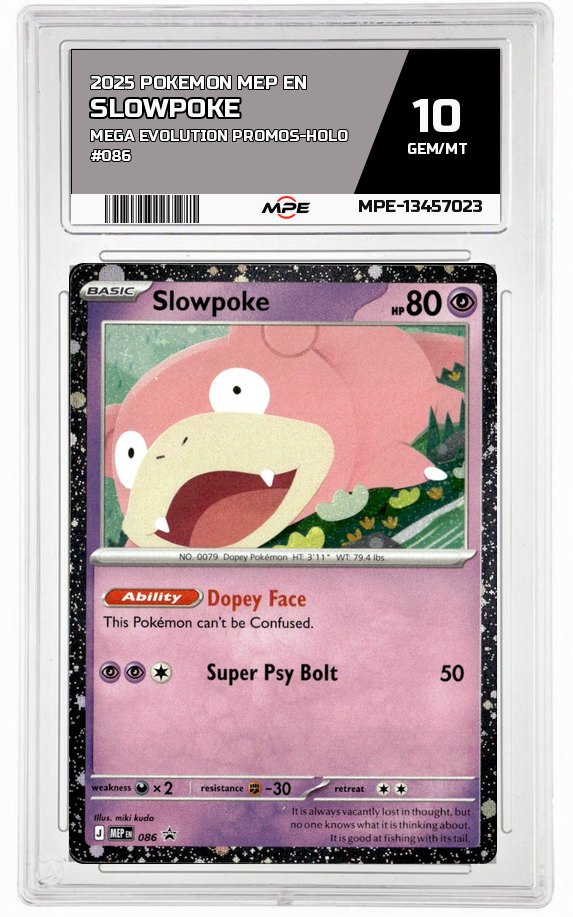 2025 POKEMON MEP EN Mega Evolution Promos-HOLO #086 SLOWPOKE MPE 10 GEM/MT — graded card auctioned from the MPE vault