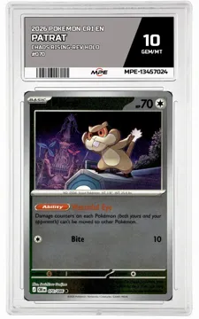 2026 POKEMON CRI EN Chaos Rising-REV HOLO #070 PATRAT MPE 10 GEM/MT — graded card up for auction