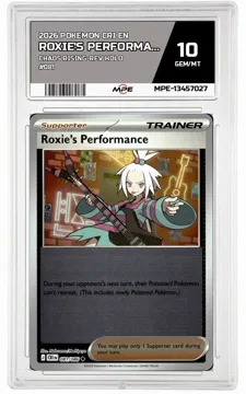 2026 POKEMON CRI EN Chaos Rising-REV HOLO #081 ROXIE'S PERFORMANCE MPE 10 GEM/MT — graded card up for auction