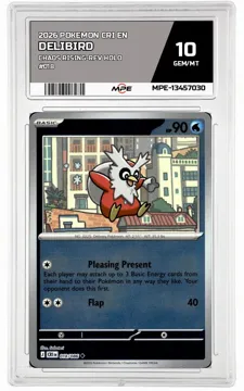 2026 POKEMON CRI EN Chaos Rising-REV HOLO #018 DELIBIRD MPE 10 GEM/MT — graded card up for auction