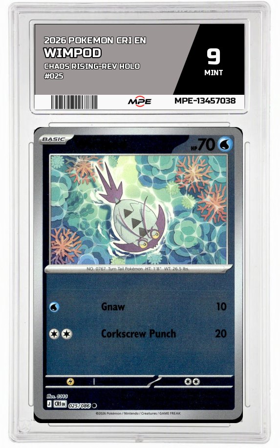 2026 POKEMON CRI EN Chaos Rising-REV HOLO #025 WIMPOD MPE 9 MINT — graded card auctioned from the MPE vault