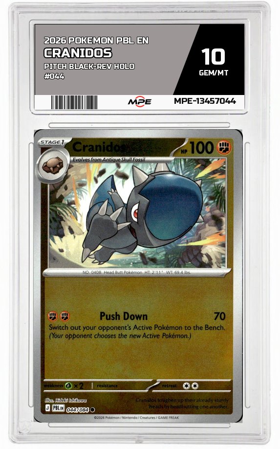 2026 POKEMON PBL EN Pitch Black-REV HOLO #044 CRANIDOS MPE 10 GEM/MT — graded card auctioned from the MPE vault