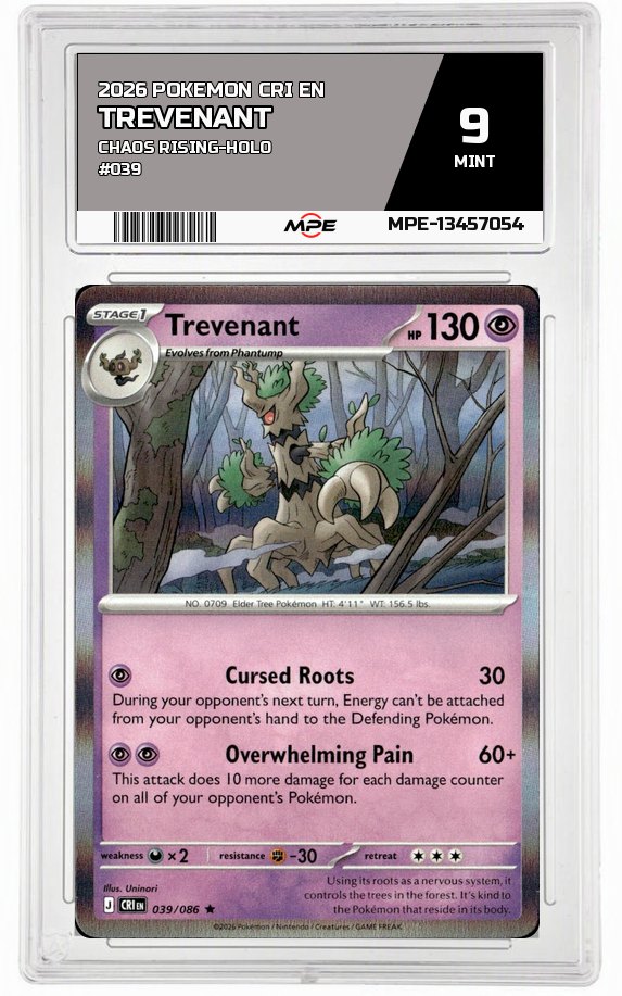 2026 POKEMON CRI EN Chaos Rising-HOLO #039 TREVENANT MPE 9 MINT — graded card auctioned from the MPE vault