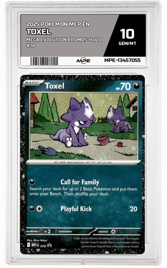 2025 POKEMON MEP EN Mega Evolution Promos-HOLO #78 TOXEL MPE 10 GEM/MT — graded card auctioned from the MPE vault
