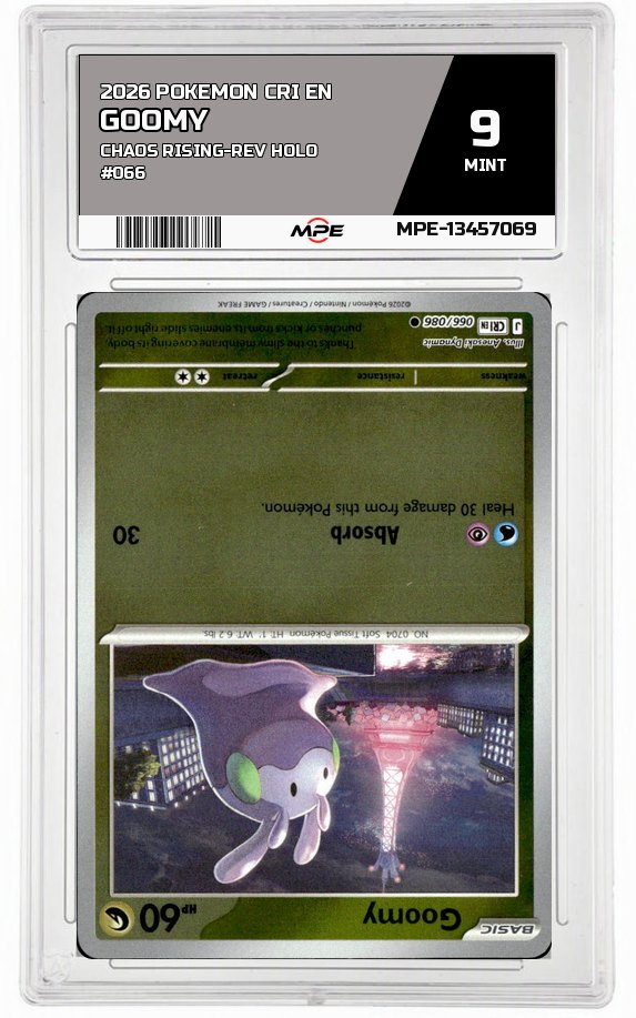 2026 POKEMON CRI EN Chaos Rising-REV HOLO #066 GOOMY MPE 9 MINT — graded card auctioned from the MPE vault