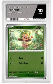 2026 POKEMON CRI EN Chaos Rising-REV HOLO #005 CHESPIN MPE 10 GEM/MT — graded card up for auction
