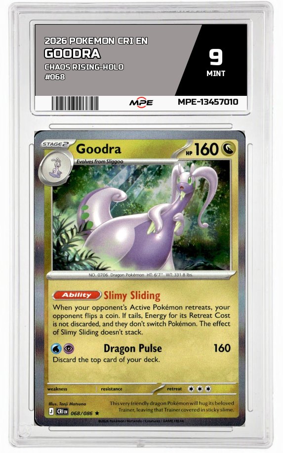 2026 POKEMON CRI EN Chaos Rising-HOLO #068 GOODRA MPE 9 MINT — graded card auctioned from the MPE vault