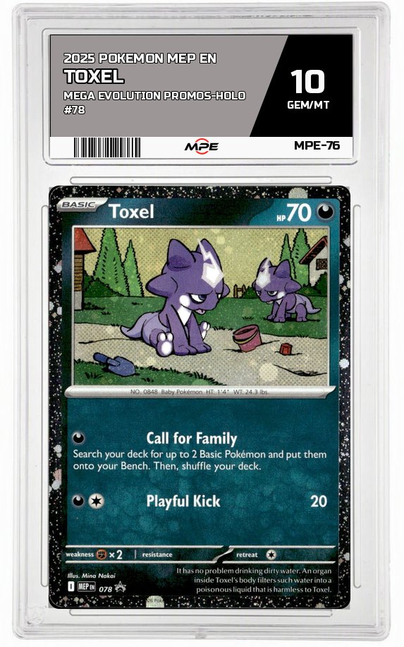 2025 POKEMON MEP EN Mega Evolution Promos-HOLO #78 TOXEL MPE 10 GEM/MT — graded card auctioned from the MPE vault