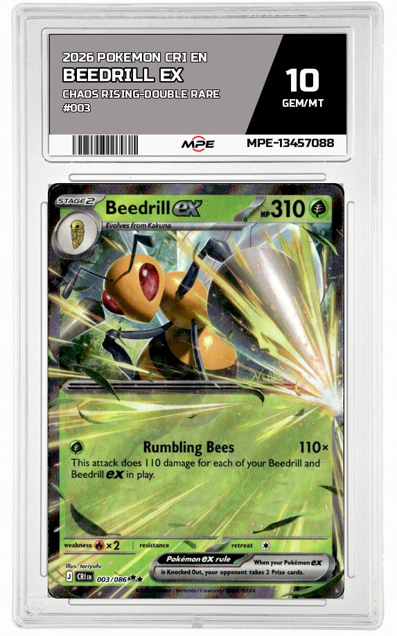 2026 POKEMON CRI EN Chaos Rising-Double Rare #003 BEEDRILL EX MPE 10 GEM/MT — graded card auctioned from the MPE vault