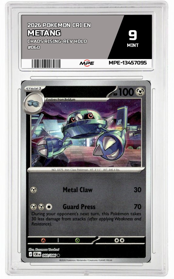 2026 POKEMON CRI EN Chaos Rising-REV HOLO #060 METANG MPE 9 MINT — graded card auctioned from the MPE vault