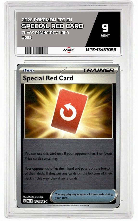 2026 POKEMON CRI EN Chaos Rising-REV HOLO #082 SPECIAL RED CARD MPE 9 MINT — graded card auctioned from the MPE vault