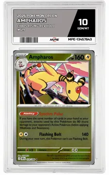 2026 POKEMON CRI EN CHAOS RISING-REV HOLO #029 Ampharos MPE 10 GEM/MT — graded card up for auction