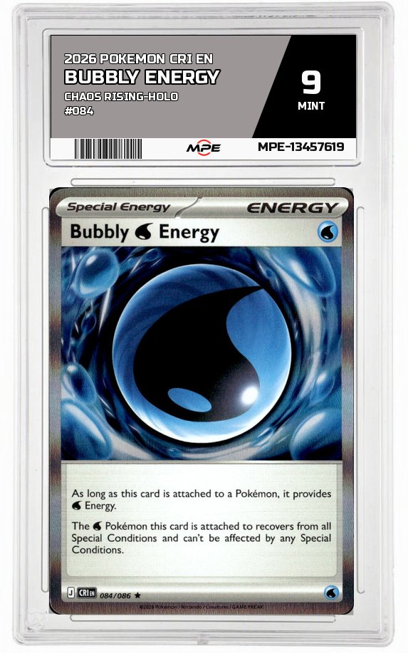 2026 POKEMON CRI EN CHAOS RISING-HOLO #084 Bubbly Energy MPE 9 MINT — graded card auctioned from the MPE vault