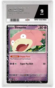 2026 POKEMON PBL EN PITCH BLACK-COSMOS HOLO #086 SLOWPOKE MPE 9 MINT — graded card up for auction