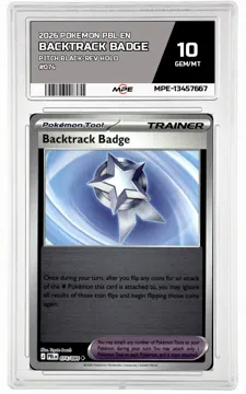 2026 POKEMON PBL EN PITCH BLACK-REV HOLO #074 Backtrack Badge MPE 10 GEM/MT — graded card up for auction