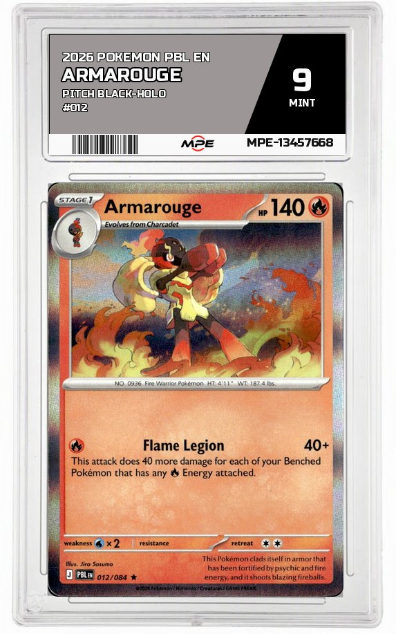 2026 POKEMON PBL EN PITCH BLACK-HOLO #012 Armarouge MPE 9 MINT — graded card auctioned from the MPE vault