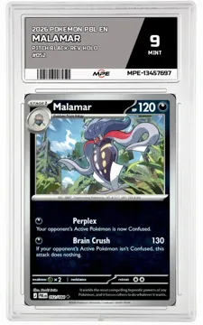 2026 POKEMON PBL EN PITCH BLACK-REV HOLO #052 Malamar MPE 9 MINT — graded card up for auction