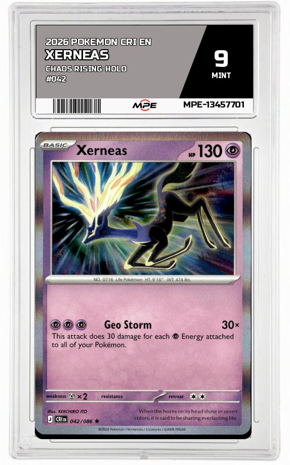 2026 POKEMON CRI EN CHAOS RISING-HOLO #042 Xerneas MPE 9 MINT — graded card auctioned from the MPE vault