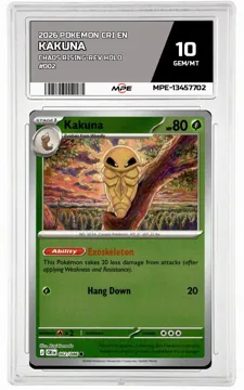 2026 POKEMON CRI EN CHAOS RISING-REV HOLO #002 Kakuna MPE 10 GEM/MT — graded card up for auction