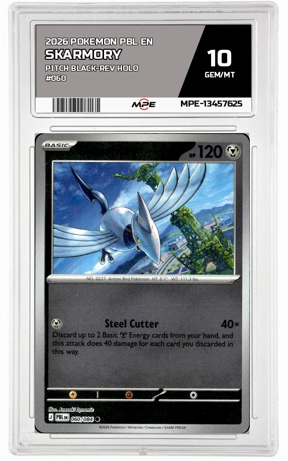 2026 POKEMON PBL EN PITCH BLACK-REV HOLO #060 Skarmory MPE 10 GEM/MT — graded card auctioned from the MPE vault