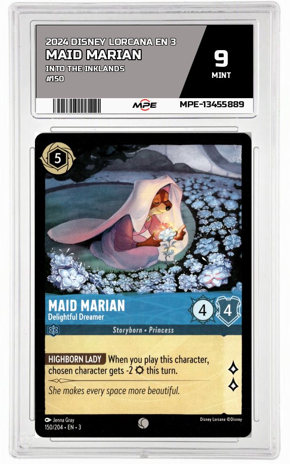2024 DISNEY LORCANA EN 3 Into the Inklands #150 MAID MARIAN MPE 9 MINT — graded card auctioned from the MPE vault