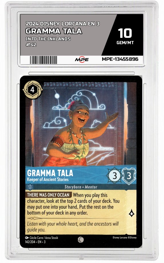 2024 DISNEY LORCANA EN 3 Into the Inklands #142 GRAMMA TALA MPE 10 GEM/MT — graded card auctioned from the MPE vault