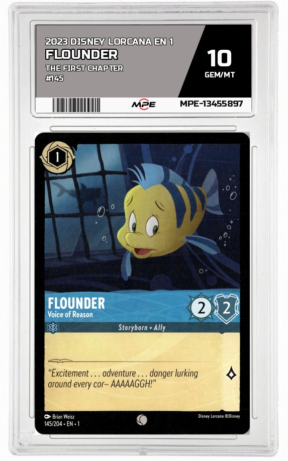 2023 DISNEY LORCANA EN 1 The First Chapter #145 FLOUNDER MPE 10 GEM/MT — graded card auctioned from the MPE vault