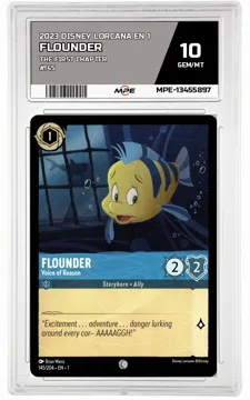 2023 DISNEY LORCANA EN 1 The First Chapter #145 FLOUNDER MPE 10 GEM/MT — graded card up for auction