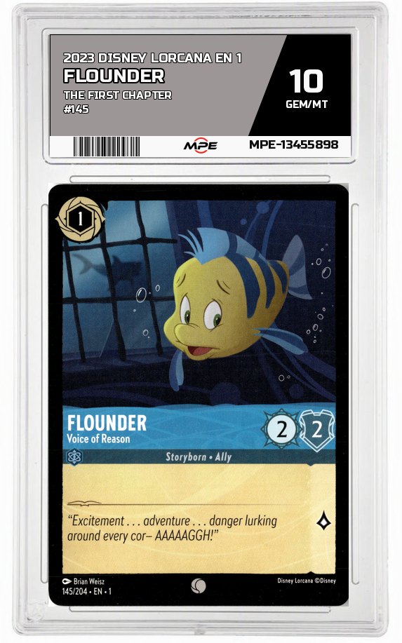 2023 DISNEY LORCANA EN 1 The First Chapter #145 FLOUNDER MPE 10 GEM/MT — graded card auctioned from the MPE vault