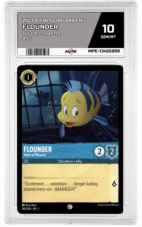 2023 DISNEY LORCANA EN 1 The First Chapter #145 FLOUNDER MPE 10 GEM/MT — graded card auctioned from the MPE vault