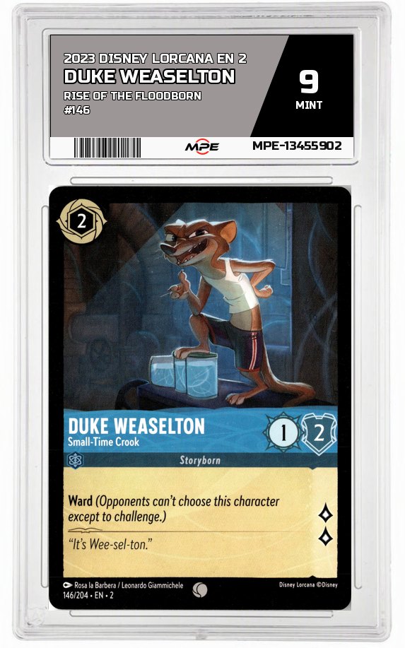2023 DISNEY LORCANA EN 2 Rise of the Floodborn #146 DUKE WEASELTON MPE 9 MINT — graded card auctioned from the MPE vault